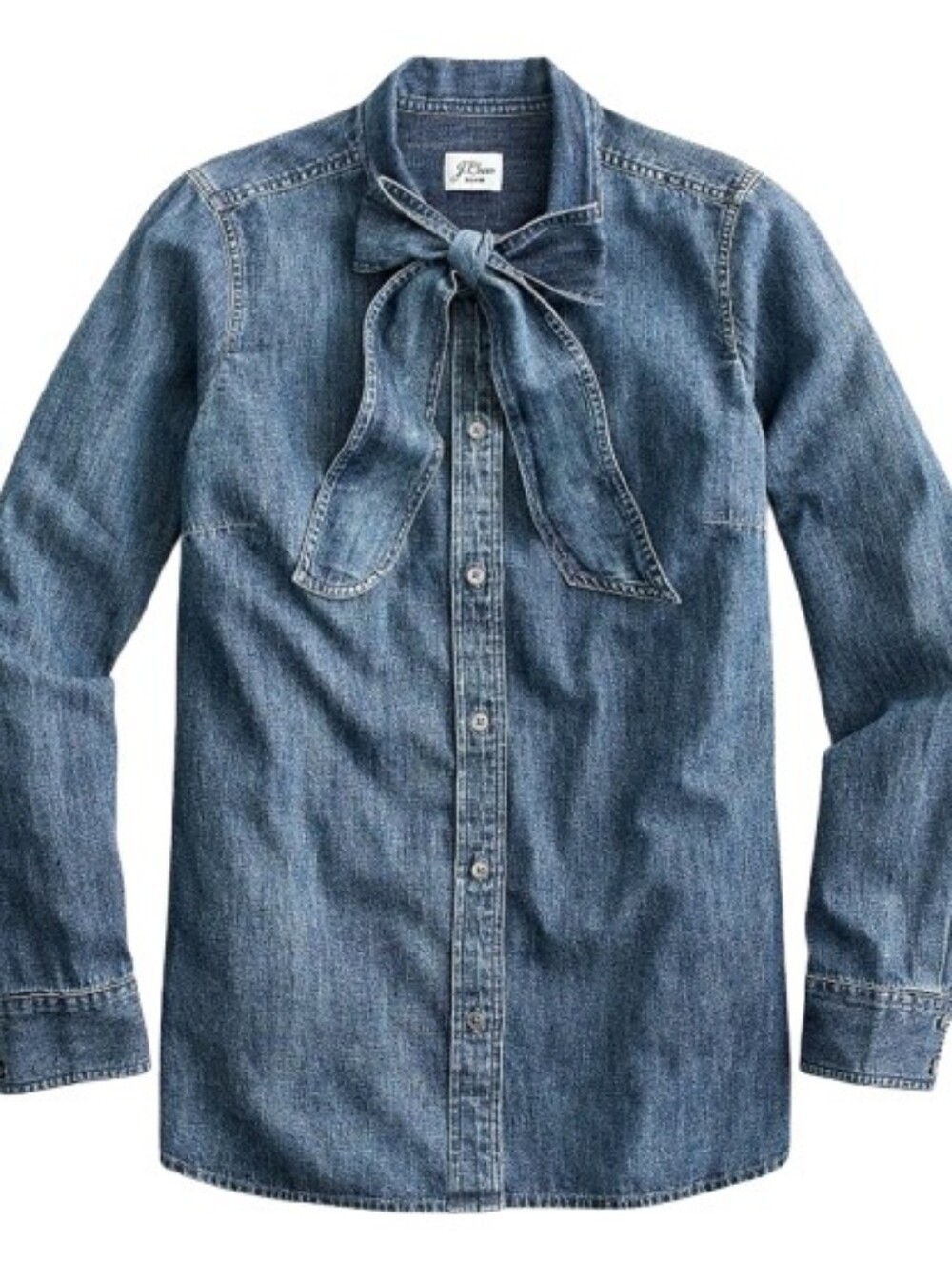 J. Crew Denim Jean Long Sleeve Bow Tie Blouse Size Small NEW NWT